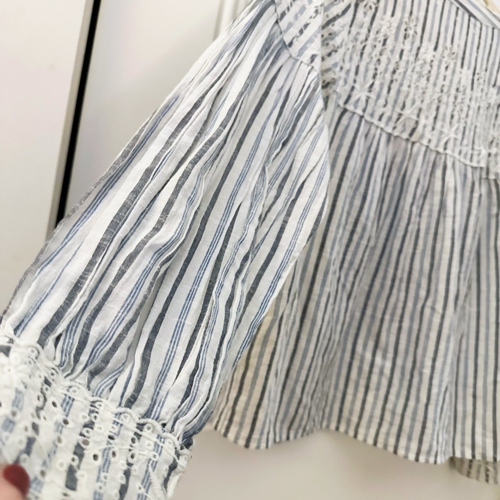 LoveShackFancy Peasant Blouse Striped w/ Pompoms XS - Picture 9 of 11